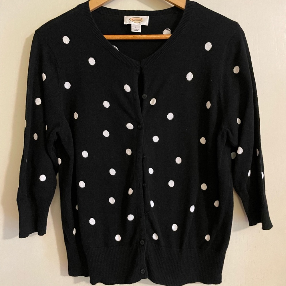 Talbots Black Polka Dot Cardigan Sz L